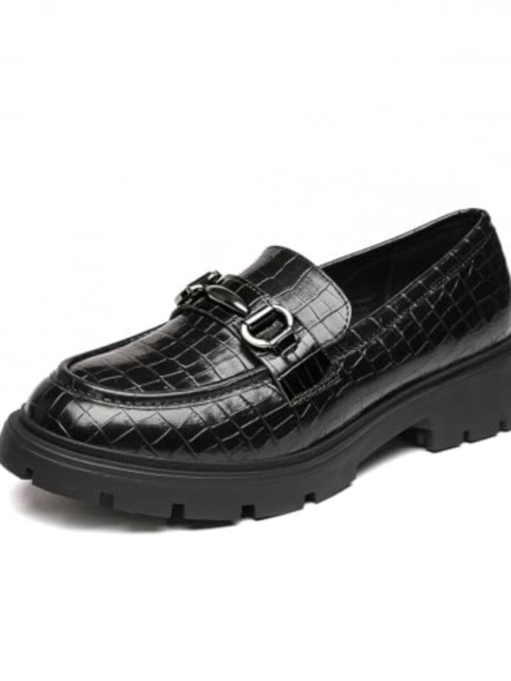 Women's Platform Loafers Patent Leather Slip-On Work Shoes